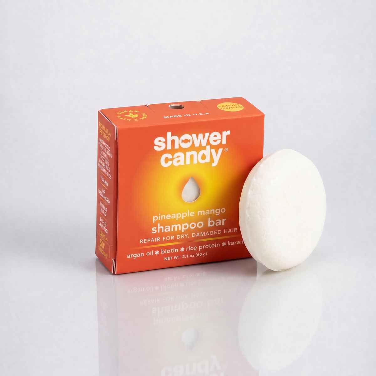 Pineapple Mango solid shampoo bar in Shower Candy box